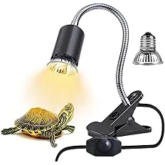 UVA+UVB Reptile Heat Lamp with Holder – 50W Turtle Basking Light, E27 Ceramic Socket, Full Spectrum Sun Lamp for Tortoises, Lizards, Chameleons &amp; Aquarium Tanks