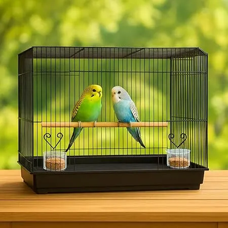 18" Small Bird Cage 1.5 Ft – (Black) | Parrot, Budgie &amp; Lovebird Cage | Strong Metal Bird House with Free Food Cup, Water Cup &amp; Perch Stick | Easy Clean Tray | Small Bird Cage for Home